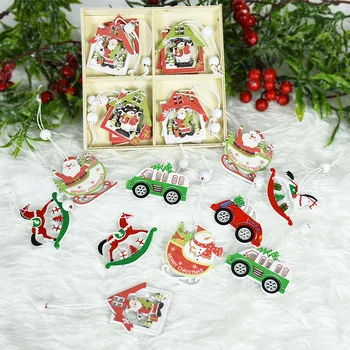 12pcs/cutie Ornament de Crăciun din Lemn Agățat Pandantiv Desene animate Moș Crăciun, om de Zăpadă Mașină de Model Xmas Party Acasă DIY Ambarcațiuni de Lemn Decor