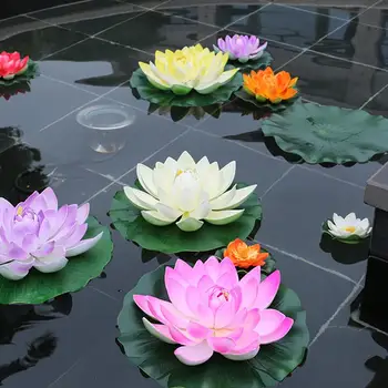 18CM Plutitoare Lotus de Culoare Amestecat Flori Artificiale Realiste, Crin de Apă Micro Peisaj pentru Nunta Iaz Grădină Fals Plante Decor
