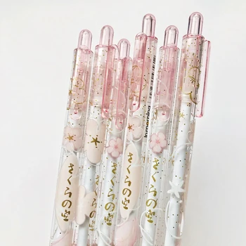 2 buc/lot Mâner de Cristal Roz Sakura Flori Blingbling Sclipici Apăsați Pix cu Gel Student Papetărie Copii Rollerball Pen