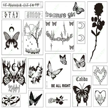 20 Buc Impermeabil Tatuaj Temporar Sticker Fluture Flacără Scrisori de Flori de Trandafir Negru Flash Tatuaj Fals Tatuaj pentru Barbati Femei