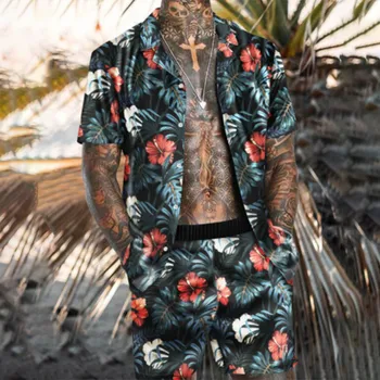 2021 Noua Moda Pentru Bărbați Seturi Hawaiian Set Mens De Imprimare Set Maneca Scurta Casual De Vara Tricou Florale Plaja, Un Costum