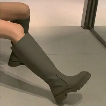 2022 Noi Femei cizme toc Pătrat pantofi Platforma Chelsea cizme femei pantofi Verde negru Mărimea Femei 35-40