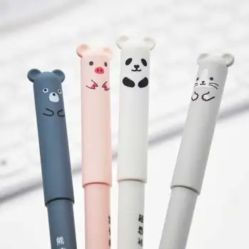 4 buc/lot Kawaii Erasable Pen Urs Panda Roz de Porc Cat Pixuri Animale Desene animate Drăguț Lavabil Mâner Pix cu Gel 0.35 mm Refill Tije Cadou