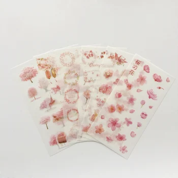 6 Foi /Pachet Romantic Primăvară Sakura Washi Hârtie Adezive, Etichete Decorative Autocolante Lipi Autocolante Decorare
