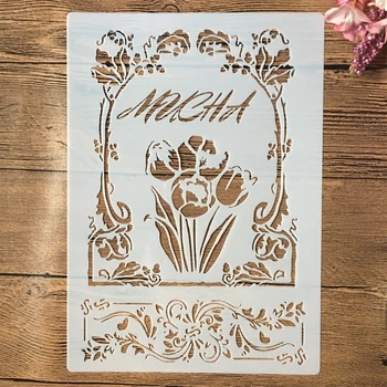 A4 29cm Tulip Ghirlanda Florale DIY Stratificare Sabloane Pictura pe Perete Album de Colorat Relief Album Decorative Șablon