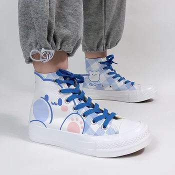 Amy și Michael Anime Desene animate Pantofi de Panza pentru Fata Kawaii Elevii Pictate manual Adidasi Hi Topuri Femeie Vulcaniza Pantofi Respirabil