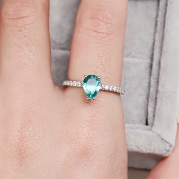 Cel mai bun de vânzare Europene și Americane S925 argint moda inel de nunta picătură de apă zircon de culoare verde închis cristal bijuterii femei cadou