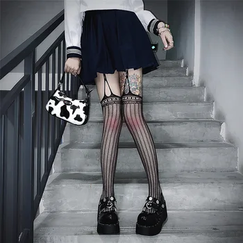 Japoneze Gotic Coapsa Inalta Șosete De Sex Feminin Întuneric Punk Lolita Loli Chilot Sexy Femei Respirabil Peste Genunchi Șosete Ciorapi De Damă