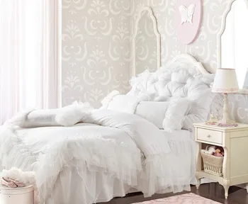 Lenjerie de pat de lux lourie rafinat dantelă set de lenjerie de pat,romantic nunta alb seturi de lenjerie de pat,plapuma housse de couette cearsaf de pat