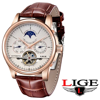 LIGE Brand de Top Luxury Mens Impermeabil Ceasuri, Echipat Cu Piele de Înaltă Calitate Militare de Sport Ceas Mecanic Reloj Hombre