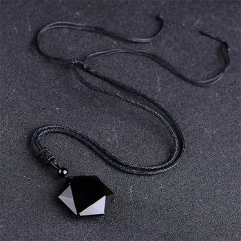 Naturale Obsidian Negru Onix Colier Pandantiv Norocos Amulete pentru Bărbați și Femei Cu Lanț de Frânghie