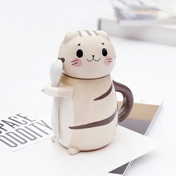 Noi Drăguț Pisica Ceramica Cana de Cafea Cu Lingura Creativ de Pictat Drinkware Lapte, Ceai, Cani Cadouri Noutate turc cești de cafea