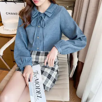 Nouă Primăvară De Toamnă Elegant Șic Arc Topuri Femei Casual Vintage Cu Maneci Lungi Buton-Up Bluza Bluza Bluze De Moda Haine De Sex Feminin