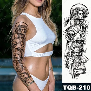 Rezistent La Apa Temporar Brat Autocolant Tatuaj Tribal Diavolul Leu Câine Lup Craniu Flash Tatuaje Femeie Body Art Fals Maneci Tatuaj Bărbați