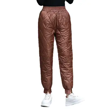 Slant Buzunare Model Romb Talie Elastic Femei Pantaloni Split Mansete Elastice Culoare Solidă Direct Matlasate, Pantaloni pentru Uzura de zi cu Zi