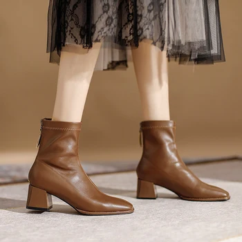 SLHJC Maro Leaher Cizme de Moda Rochie Pantofi Femei Toamna anului Nou Trend Med, Pantofi cu Toc Scurt Glezna Bottine Recomanda