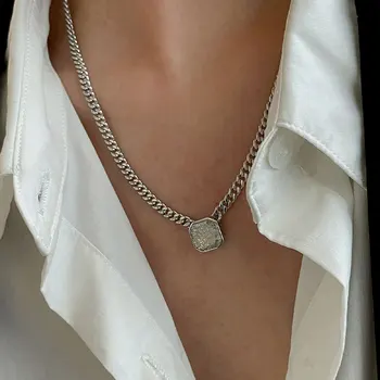XIYANIKE Placat cu Argint Geometrică Pătrat Cristal Gros Lanț Colier Moda de sex Feminin Retro Oжерелье Partid en-Gros de Bijuterii