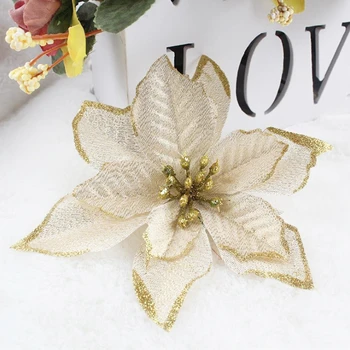 12Pcs Mare Cap de Floare Glitter Mătase Artificială de Flori Ornament pentru Pomul de Craciun Cadou de Nunta de Flori Album Ghirlande Rattan