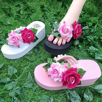 2021 Femei Arc Vara Sandale Papuci de casă Interioară în aer liber, Flip-flops Pantofi de Plaja Noua Moda de sex Feminin Casual flori Papuci de casă cadou
