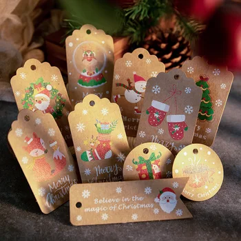 50Pcs Crăciun Fericit Hârtie Kraft Tag-uri Manual DIY Hârtie de Ambalaj Cadou Etichete Moș Crăciun Hang Tag Ornamente de Anul Nou Decor