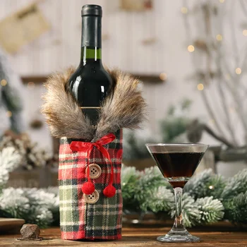 AISONG de Craciun pentru Sticla de Vin Acoperi Kaki Gonk 2022 Decord Crăciun Pânză de Epocă Navidad Decoratiuni Buffalo Plaid Crăciun