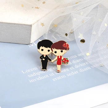 shy Dent Real Chineză vintage mireasa mirele email pin de metal de înaltă calitate brosa  cel mai bun cadou de nunta pentru un prieten sac decorare accesorii  bijuterii cumpara / Seturi De Bijuterii și Mai