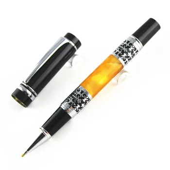 De Lux Metal Pix Șoarece De Bibliotecă 675 Cel Mai Bun Design Amber Celuloid Afaceri Roller Ball Pen Model Floare Transport Gratuit
