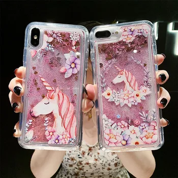 Desene animate drăguț Bling Caz pentru Samsung Galaxy A5 A6 A7 A8 A9 2018 + Plus Caz Sclipici Unicorn Flamingo Telefon Acoperi