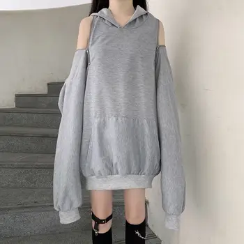 Femei tricou Hanorace Supradimensionate hanorac Pentru Femei Guler Maneca Lunga Casual Negru Jachete de Moda de sex Feminin Nou harajuku