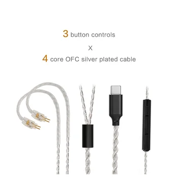 JCALLY TC4 USB de Tip C Casti Cablu 4 acțiuni de TIP C din cupru fără oxigen cu Microfon cască upgrade sârmă MMCX QDC ZSN