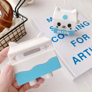 Lapte Pisoi Drăguț 3D Cat Cască Caz pentru Airpods 2 Pro Silicon Căști fără Fir Earbuds Capacul de Încărcare pentru Airpods Por Caz