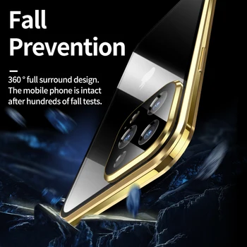Magnetice Telefon Caz Pentru iPhone13 Pro Max/13Mini,Toate-rotund de Protecție față-Verso Capac Sticla Si Metal Anti-drop Frame