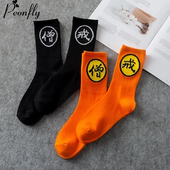 Peonfly de Imprimare de Moda Originale de Design Caractere Chinezești Solide de Culoare Negru Portocaliu Șosete Chineză Hip-hop Șosete Street Skate Șosete