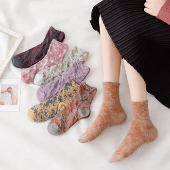 Retro floral șosete de moda drăguț kawaii amuzant designer calcetines mujer street style femei meias bumbac coreean skarpetki damskie