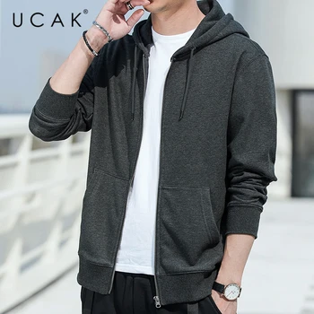 UCAK Brand de Culoare Solidă pentru Bărbați cu Glugă cu Fermoar, Hanorace Haine de Toamna Noi Topuri de Moda Streetwear Jachete Îmbrăcăminte de sex Masculin U7041